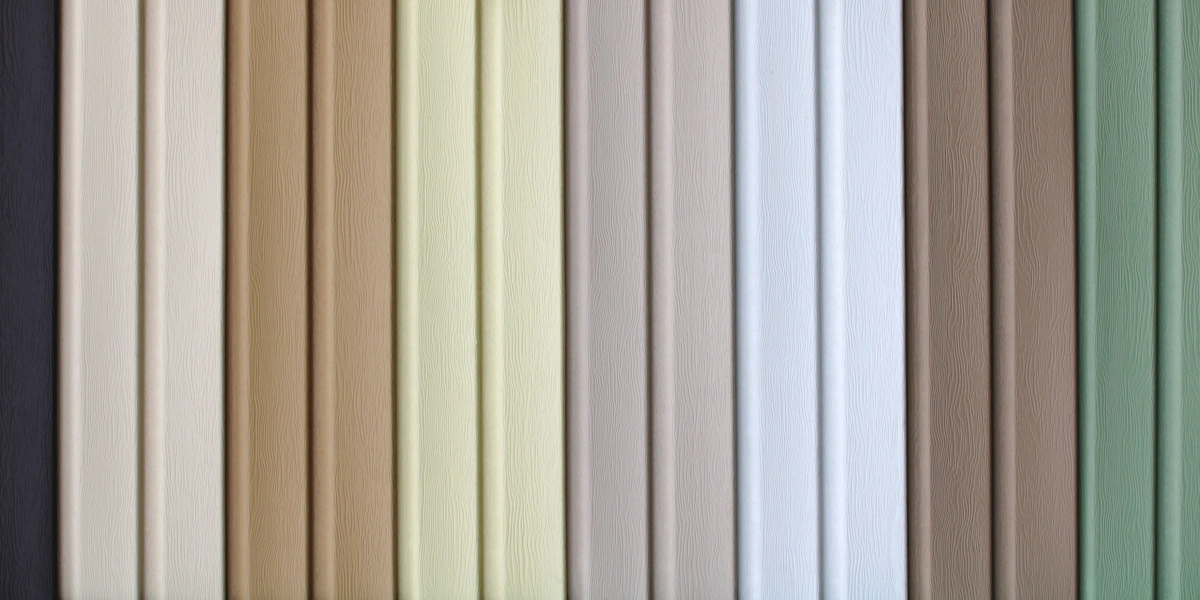 Vertical stripes of everlast siding colors, including beige, ivory, gray, white, and green, arranged in a pattern. The texture appears smooth and the colors are muted and earthy, creating a calming visual effect.