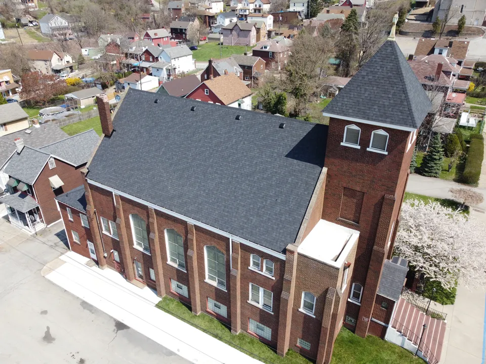 local pittsburgh church with new shingle roof