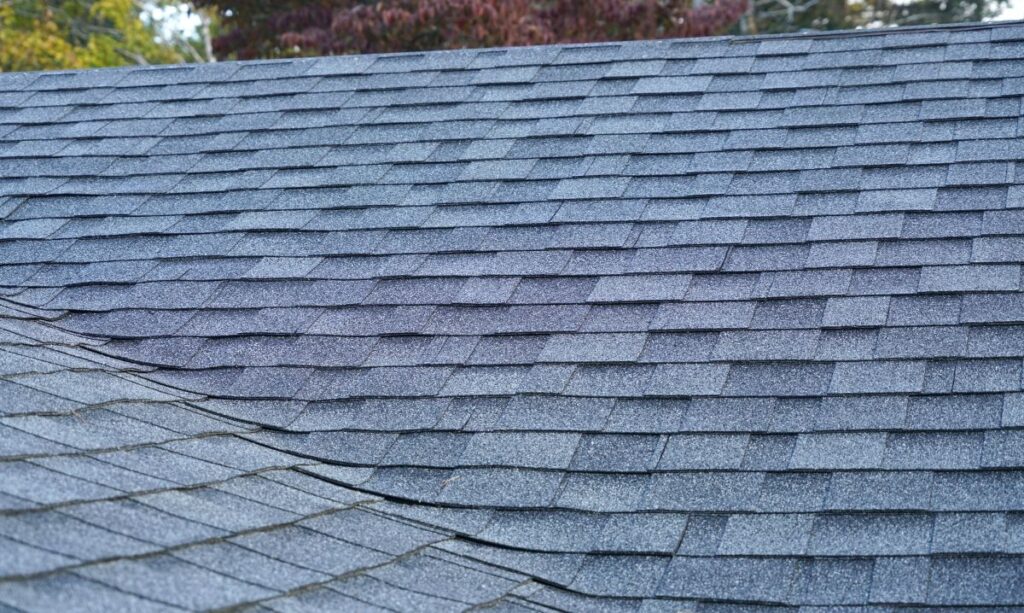 close up on new installed roof shingles