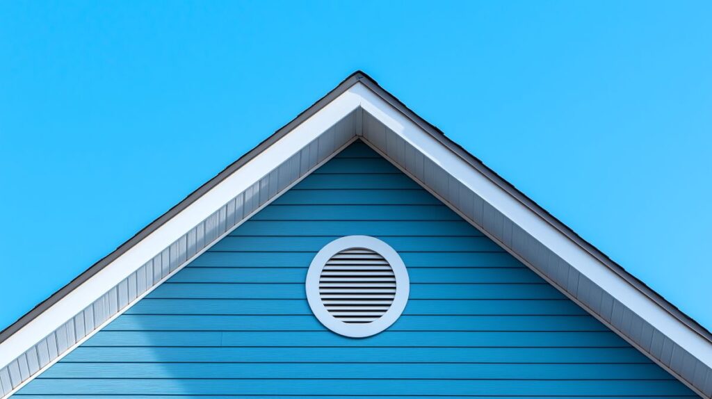 roof ventilation gable vent on blue siding
