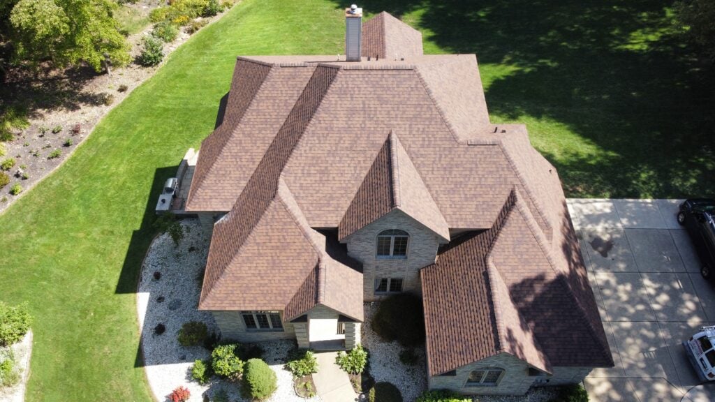 roofing companies in Fox Chapel big house aerial view