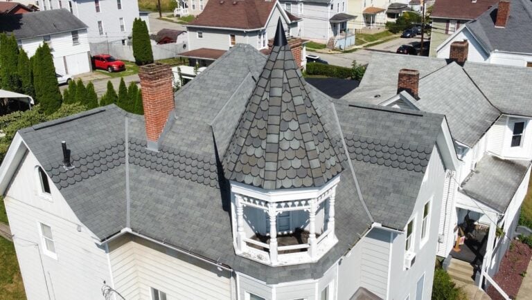roof valley flashing dark grey shingles roof white rail nice balcony