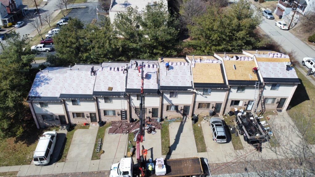 roof deck multiple houses roof replacement