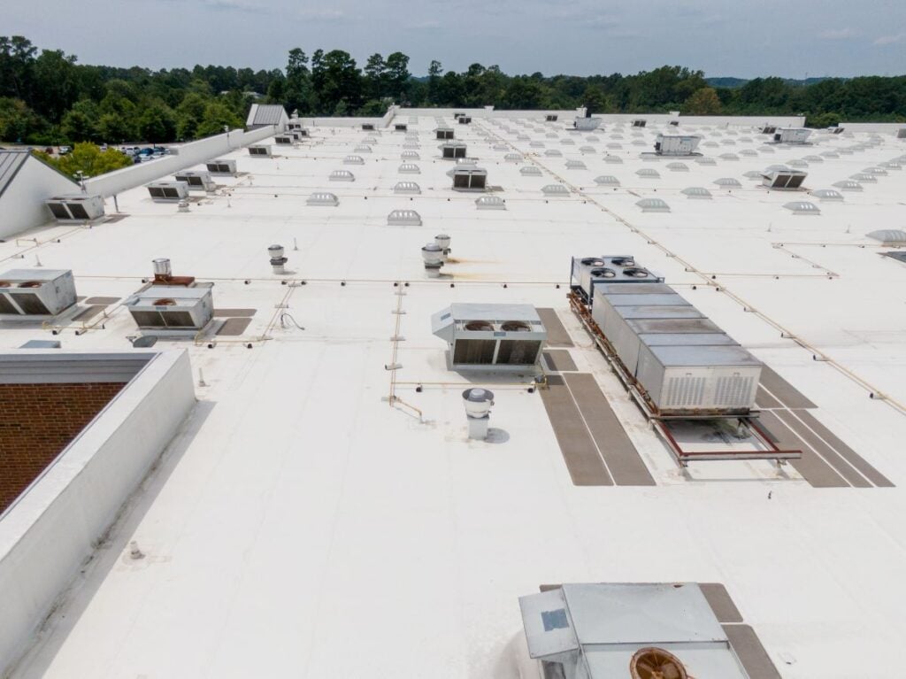 TPO roofing installation huge roof with HVAC