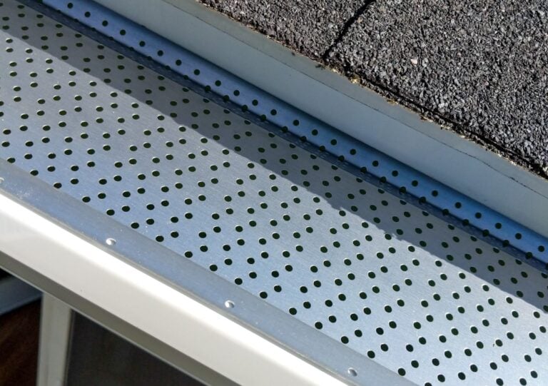Closeup of gutters with leaf guard