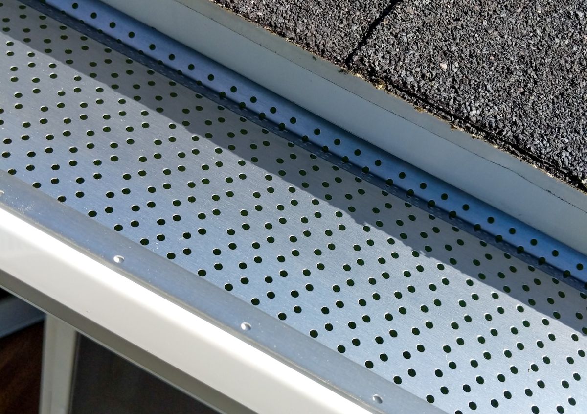 Closeup of gutters with leaf guard