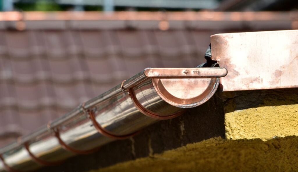close-up of copper gutters