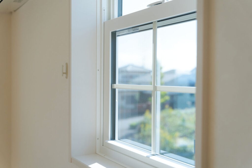 Close-up of a double hung window